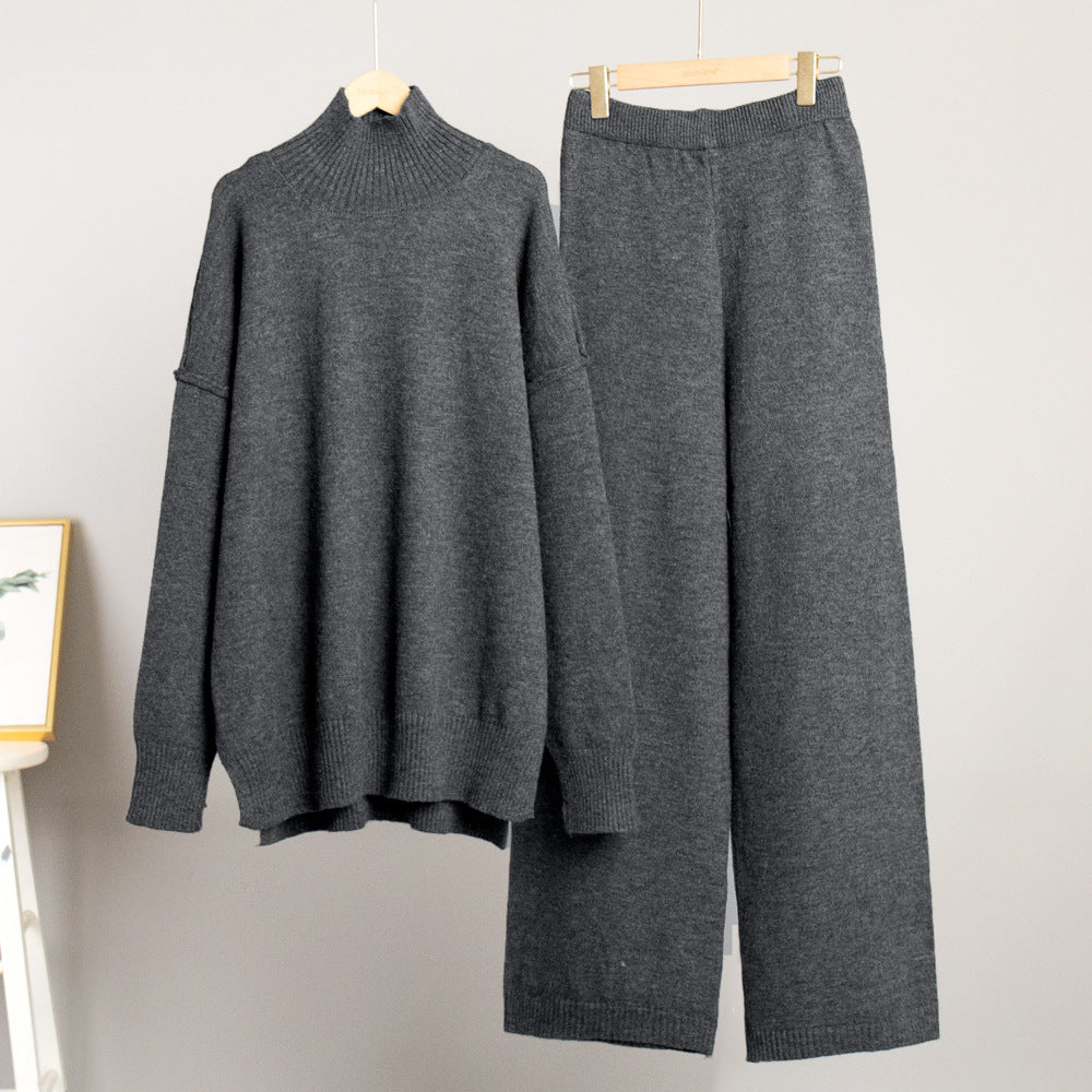 Dame Elegant Strik Ensemble med Høj Krave og løs pasform Stilla