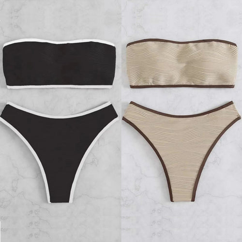 Dame Bandeau-Bikini-sæt med struktureret design og elegant afslutning Stilla