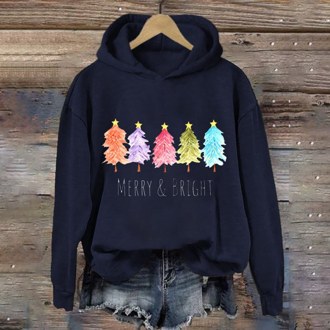 Kvinders Hoodie Sweatshirt med Festligt Træ Grafik Skovae