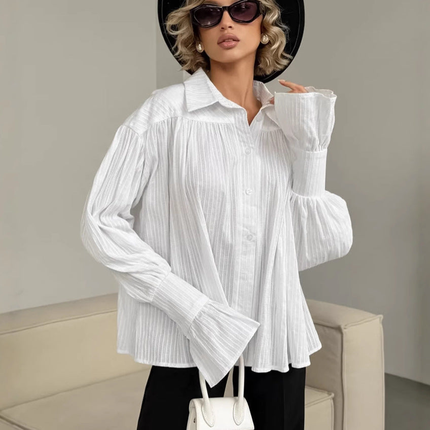 Dame Oversized Bluse med voluminøse ærmer og struktureret design Stilla