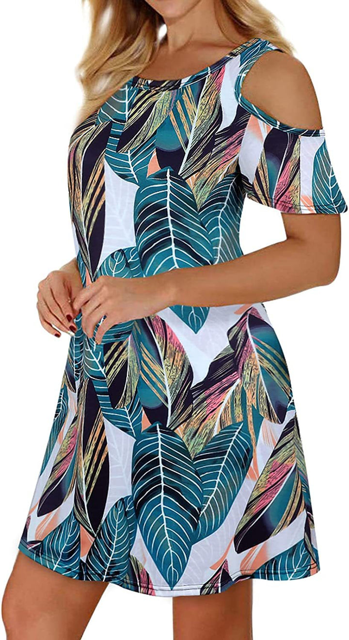 Kvinders sommerkjole med blomsterdesign og off-shoulder snit Stilla