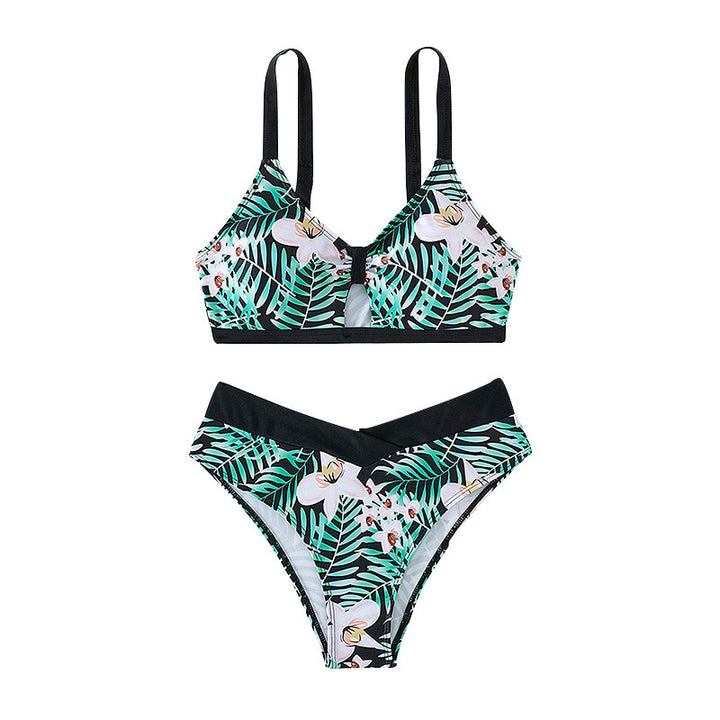 Dame triangel-bikini med blomstermønster og sporty design Skovae