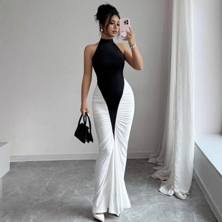 Dame Elegant, figursyet aftenkjole med kunstsilke-drapering Skovae