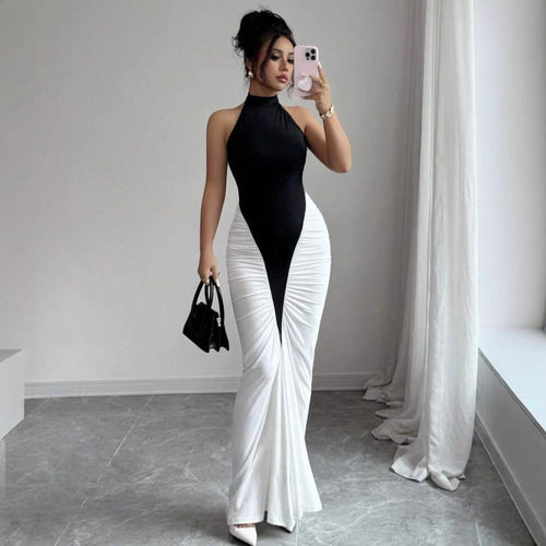 Dame Elegant, figursyet aftenkjole med kunstsilke-drapering Skovae