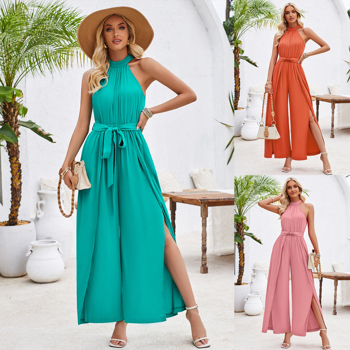 Dame Højhalset Jumpsuit med elegant spalte design Stilla
