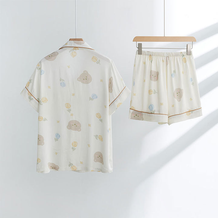 Dame Kortærmet Pyjamasæt med legende Dyredesign og komfortabel Pasform Stilla