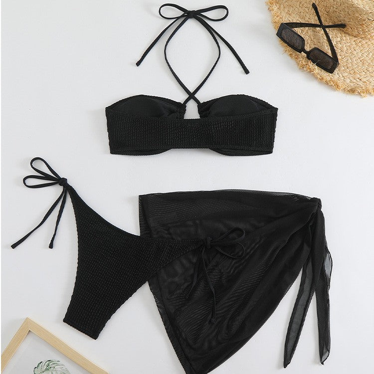 Dame Bikiniset med elegant bandeau-overdel og transparent omslagsskjørt Stilla