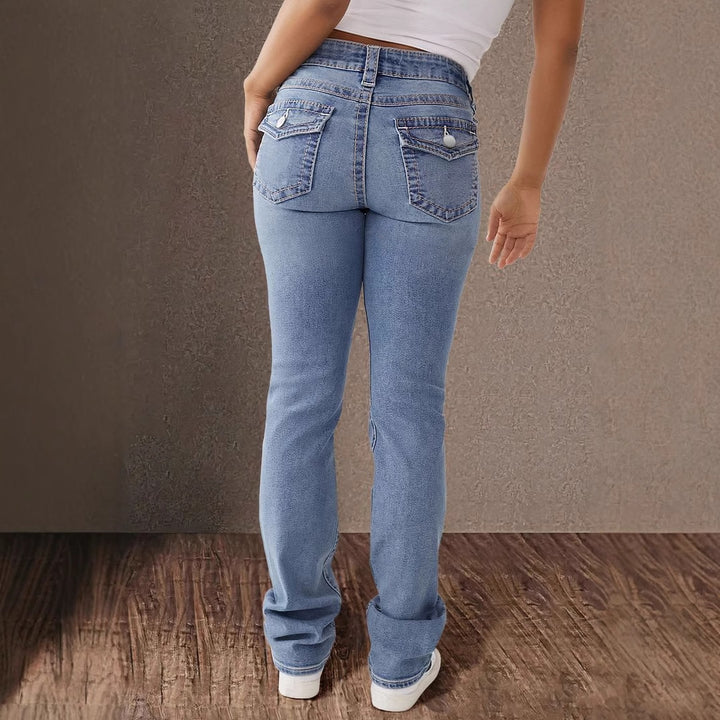 Dame High-Waist Jeans med elegant talje og to-knaps lukning Stilla