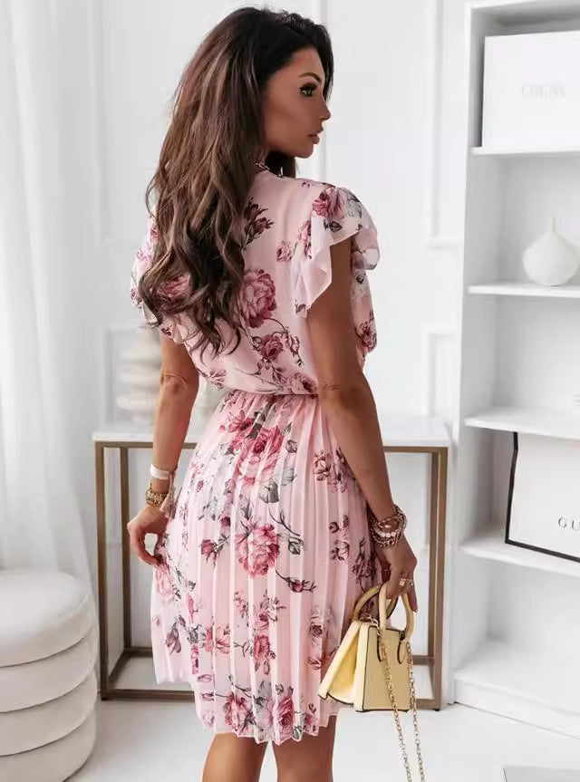 Dame blomsterkjole med ruflede ærmer Stilla
