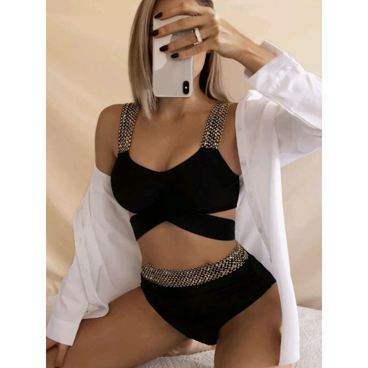Dame Bikini-sæt med glamourøse accenter og høj talje Skovae