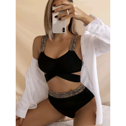 Dame Bikini-sæt med glamourøse accenter og høj talje Skovae