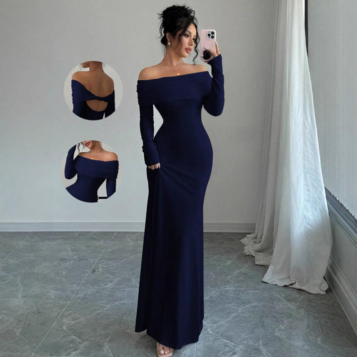 Damer Elegant Off-Shoulder Maxikjole med tætsiddende snit og lange ærmer Skovae