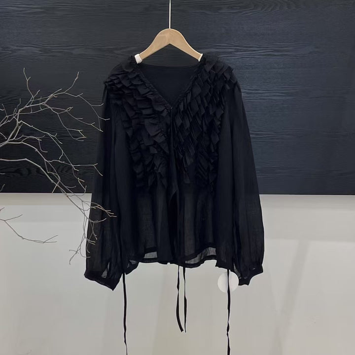Femme Rynk V-Udskæring Bluse Stilla