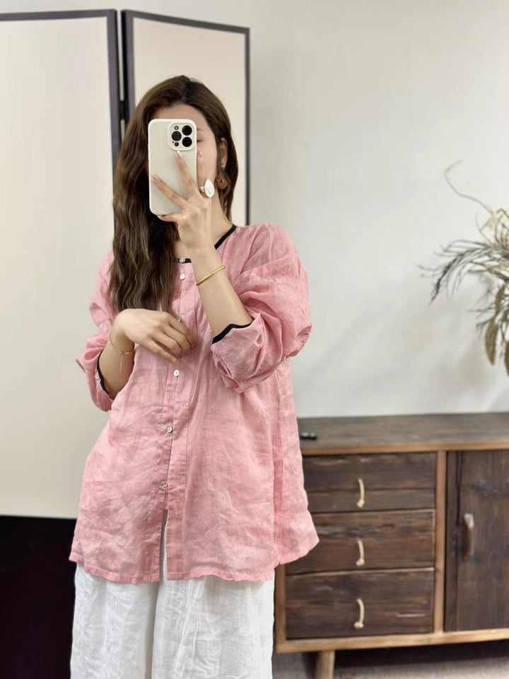 Femme Relaxed Fit Button-Up Linned skjorte Stilla