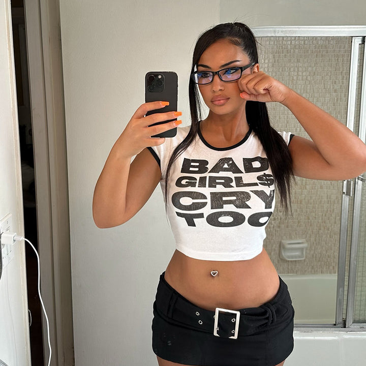 Dame-Crop-Top med iøjnefaldende grafisk tryk Skovae