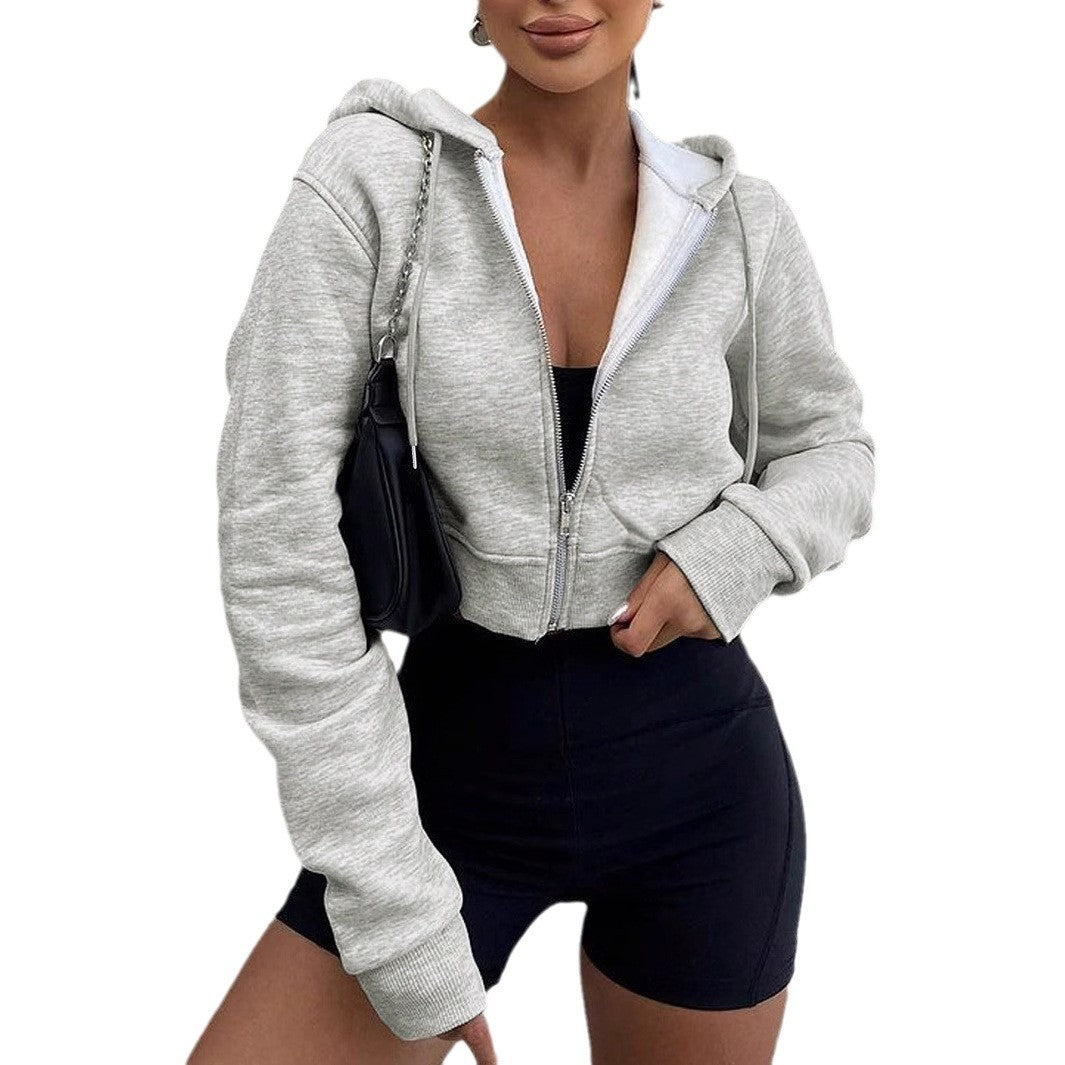 Dame cropped hættetrøje med lynlås og sporty design Stilla
