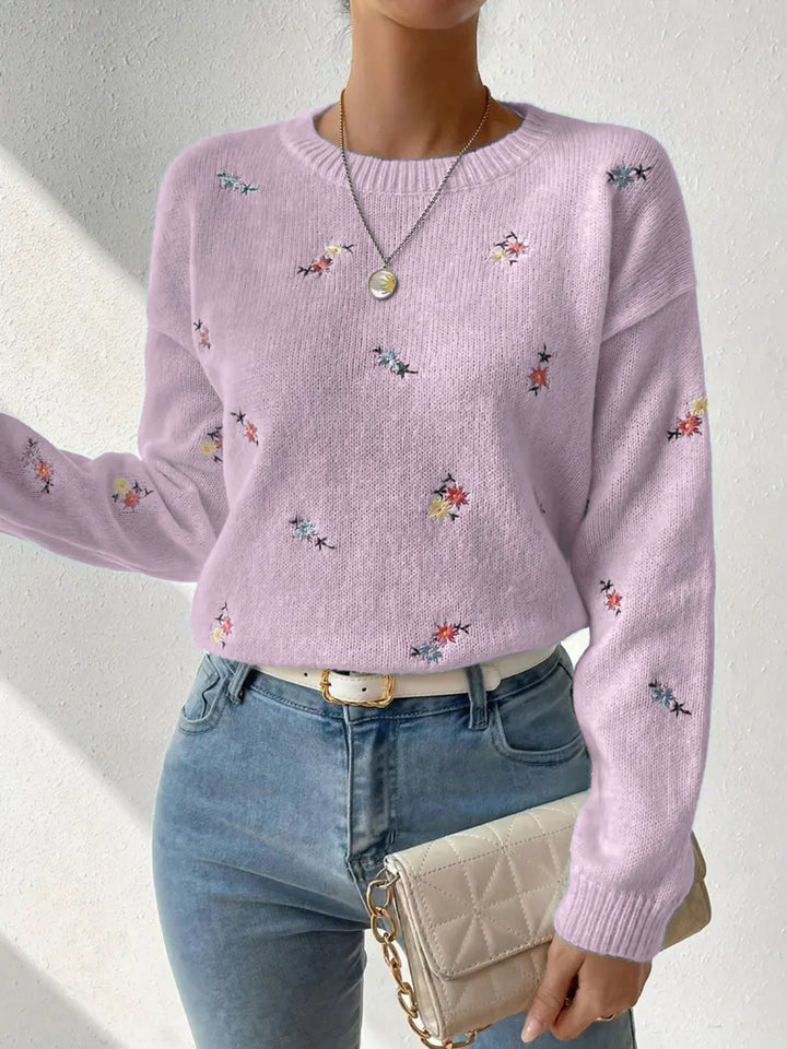 Damens festlige sweater med blomsterbroderi og afslappet snit Stilla