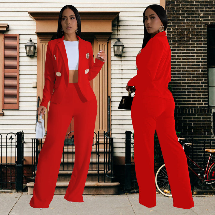 Dame elegant jumpsuit med skinnende knapdetaljer og dyb udsnit Stilla