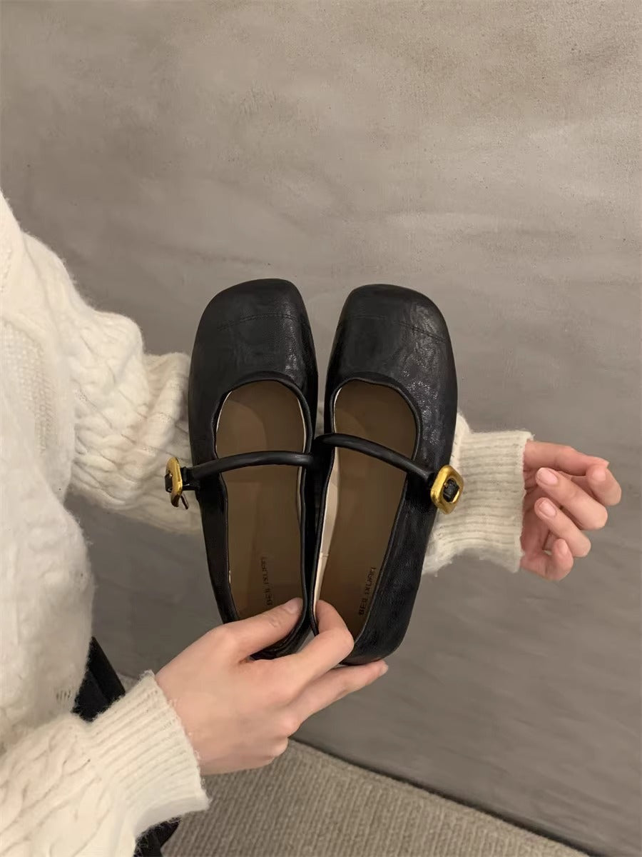 Dame elegante firkantede tå Mary Jane Ballerinaer med justerbar rem Stilla