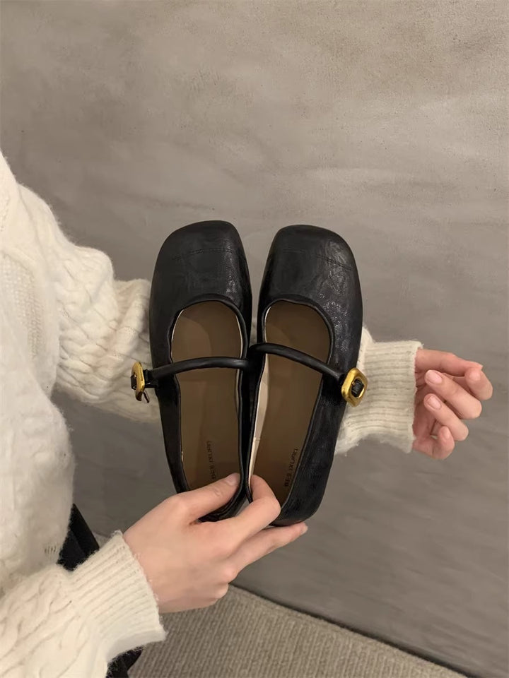 Dame elegante firkantede tå Mary Jane Ballerinaer med justerbar rem Stilla