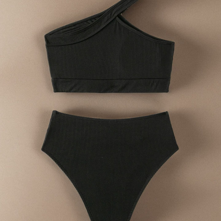 Dame høj talje bikini sæt med asymmetrisk top og struktureret tekstur Stilla