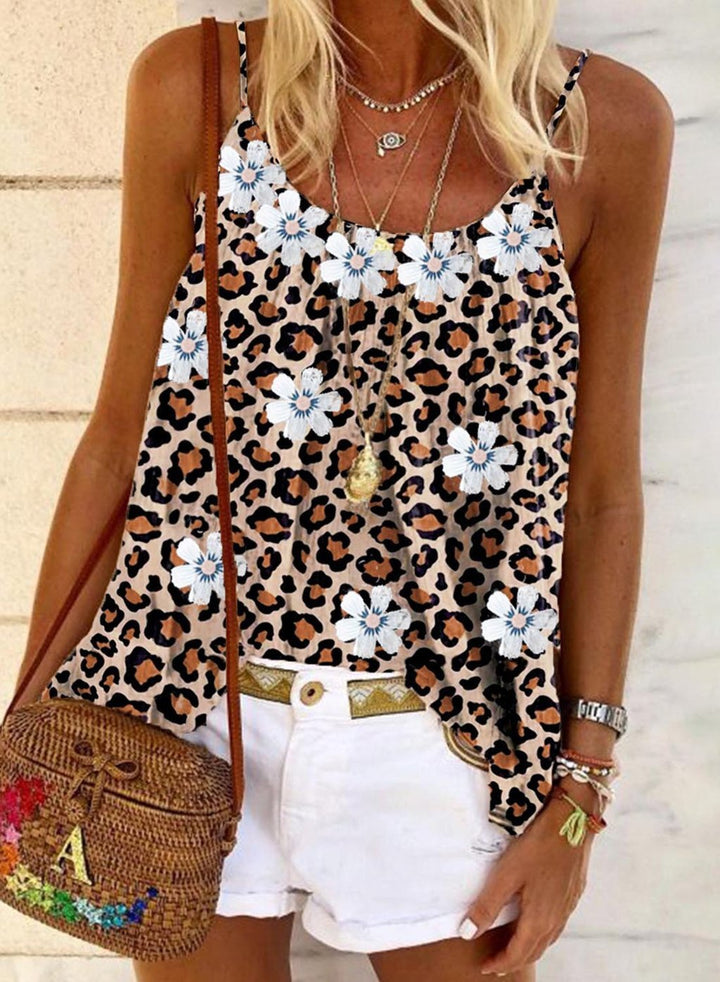 Stilla | Trendy Populær Blomst Leopard Print Camisole