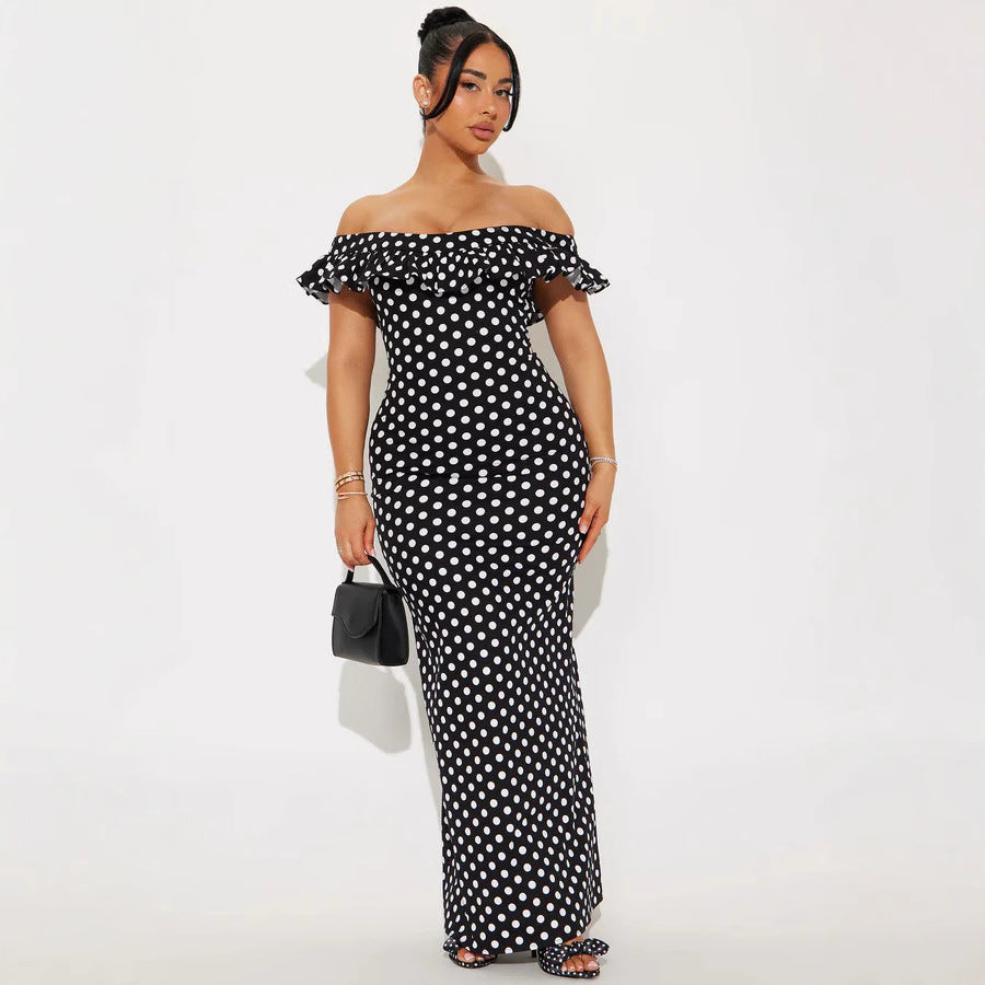 Dame Elegant Maxikjole med Ruffle detaljer og Polka Dots Skovae