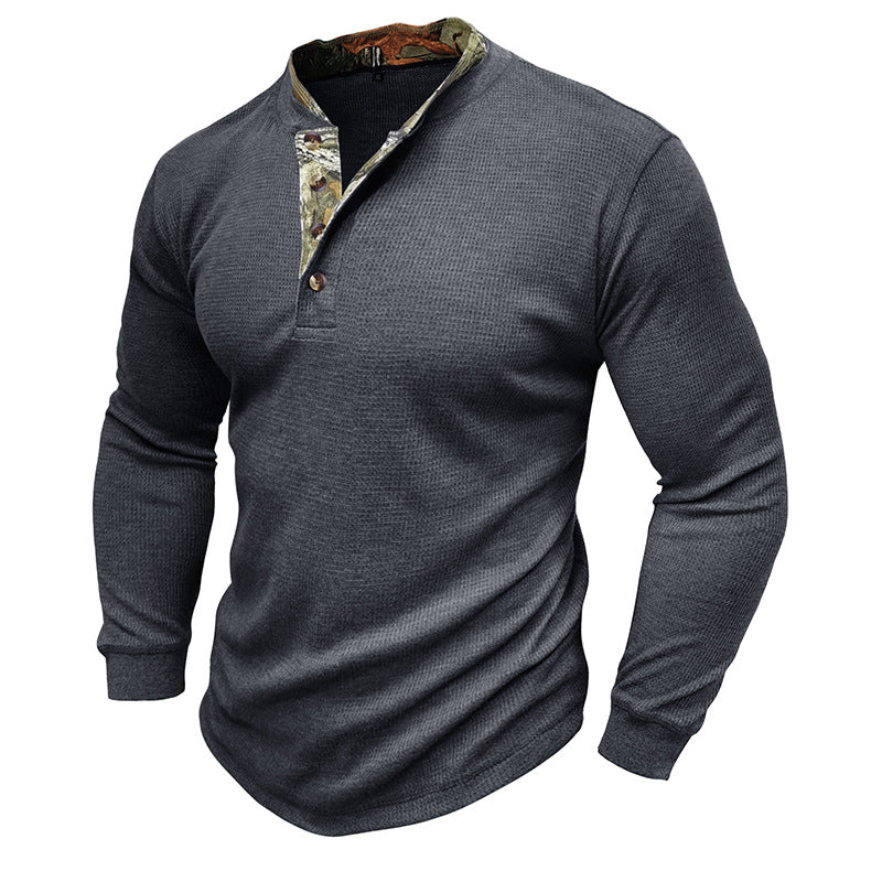 Herrer stilfuld langærmet Henley-shirt med struktureret design og elegant knaplukning Stilla