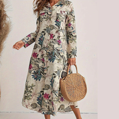 Femme Floral Print Knap-Op Maxi Kjole Stilla