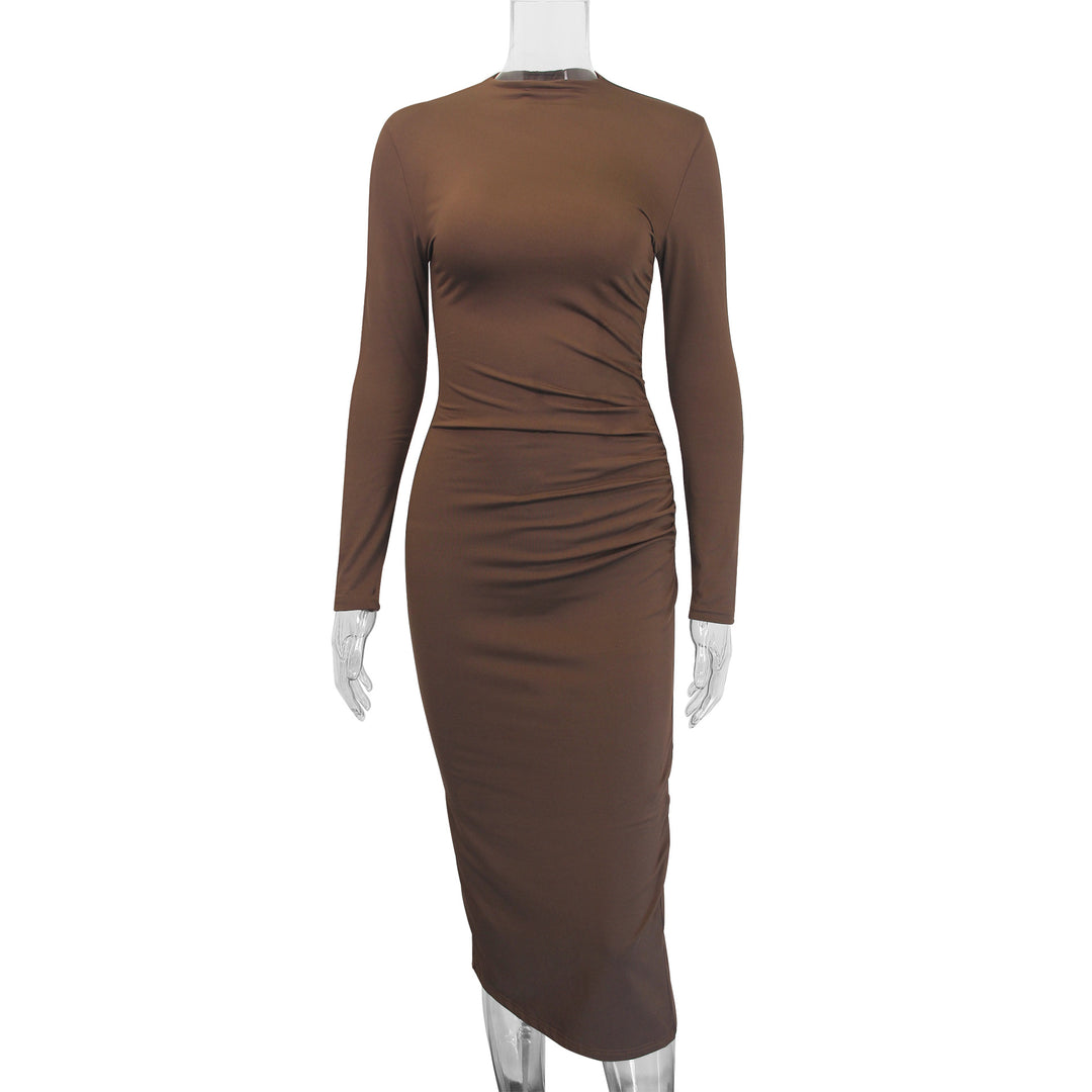 Damer Elegant Bodycon maxikjole med lange ærmer og tætsiddende pasform Skovae