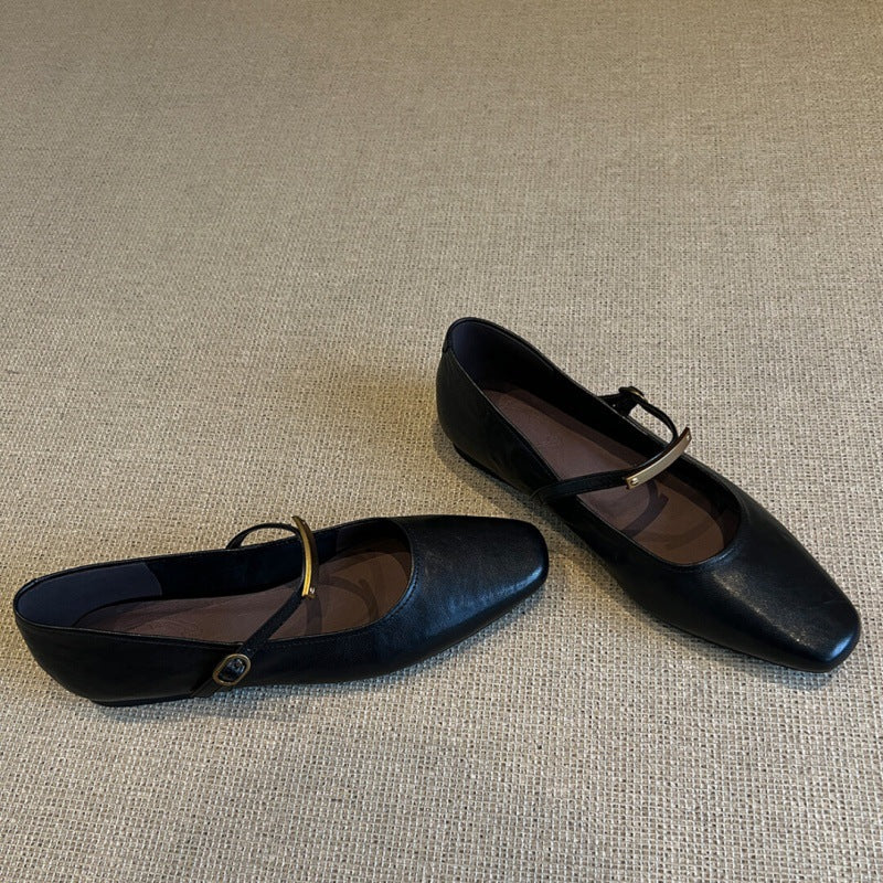 Damer Stilfulde Firkantede Tå Mary Jane Ballerinas med Justerbar Rem Stilla