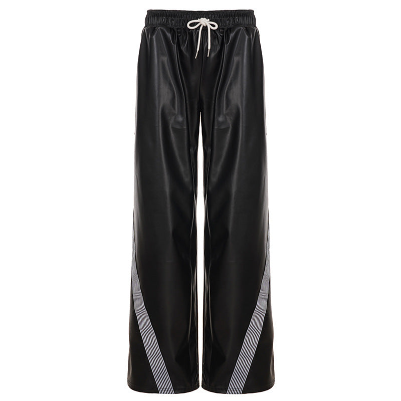 Dame Sportslig Wide-Leg Bukser med elastisk Talje og stilfulde Striber Skovae