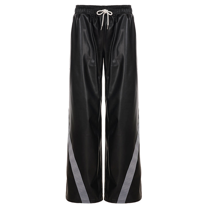 Dame Sportslig Wide-Leg Bukser med elastisk Talje og stilfulde Striber Skovae