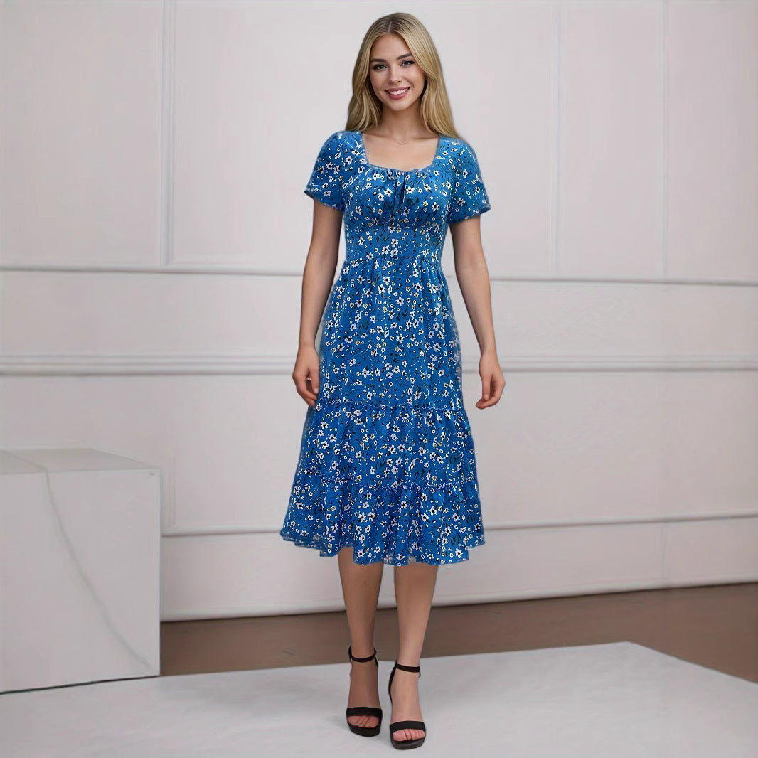 Dame Blomster Plisse Maxi Kjole Stilla