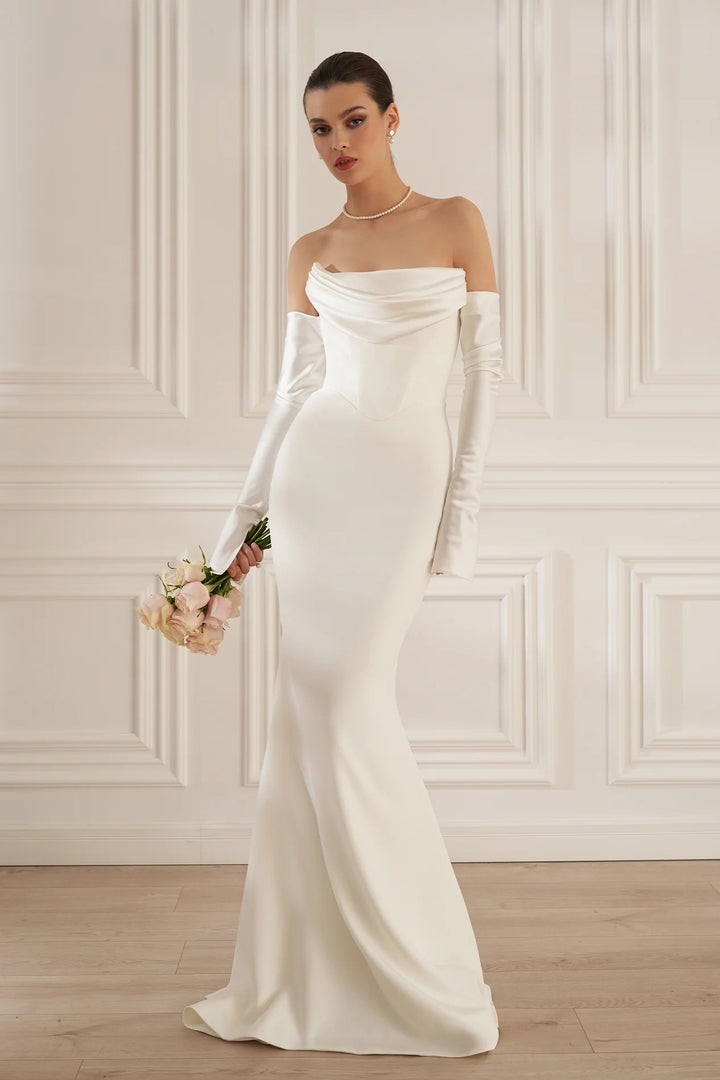 Dame Elegant Havfrue-Kjole med off-shoulder Design og lange ærmer Skovae