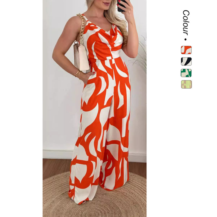 Dame jumpsuit med elegant vandfaldsudskæring og brede ben Skovae