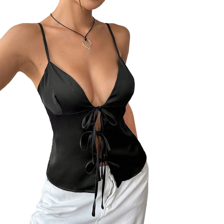 Damer elegant top med dyb V-hals og draperinger Stilla
