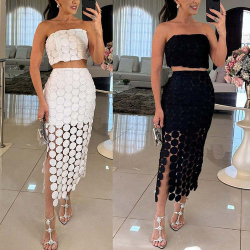 Dame Crop-Top og Midi-Nederdel Sæt med unikt Cut-Out-Design og raffinerede Detaljer Stiila