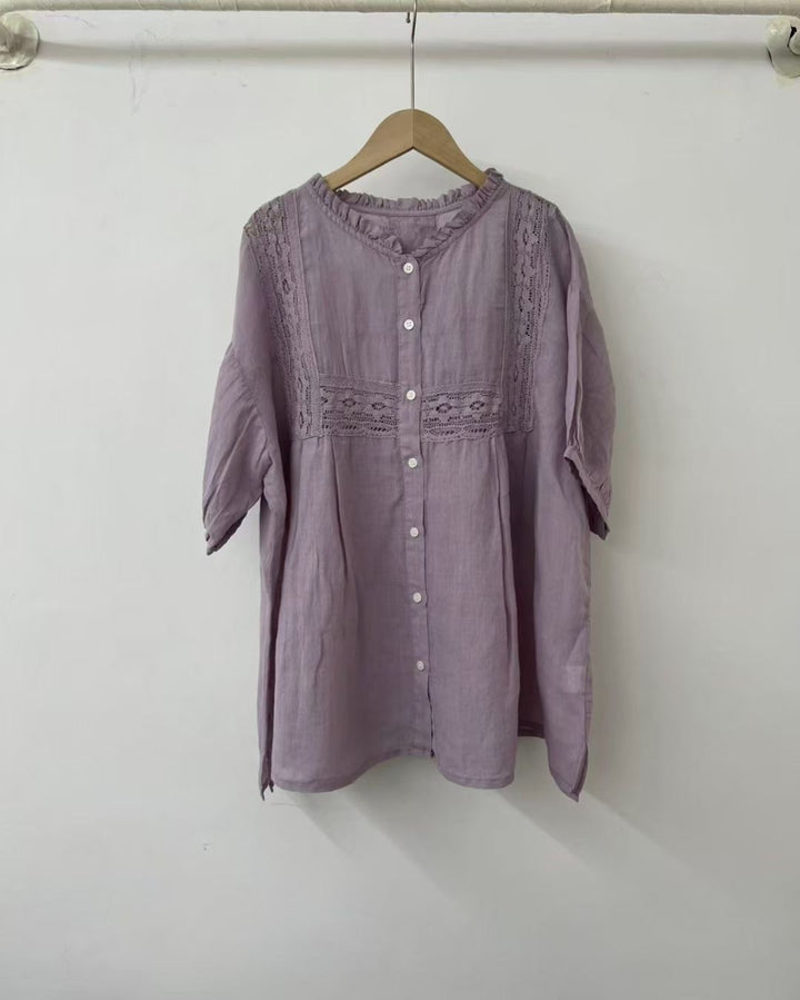 Femme Elegante Spids-Detail Knap-Down Bluse Stilla
