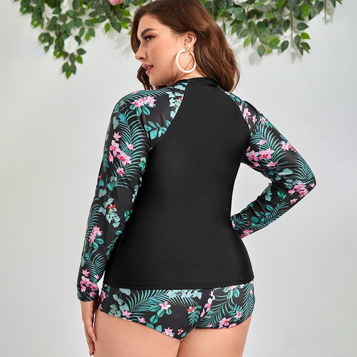Damer Sporty Badetop med lange ærmer og blomstermønster Skovae