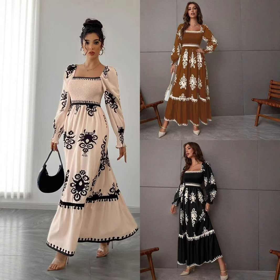 Dame Maxi-kjole i Boho-stil med blomster mønstre Stilla