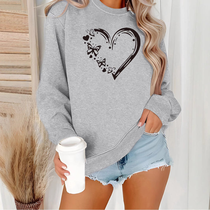 Dame sweatshirt med kreativt hjerte- og sommerfugledesign Stilla
