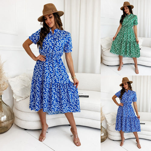 Dame Floral Print Høj-Lav Midi Kjole Stilla