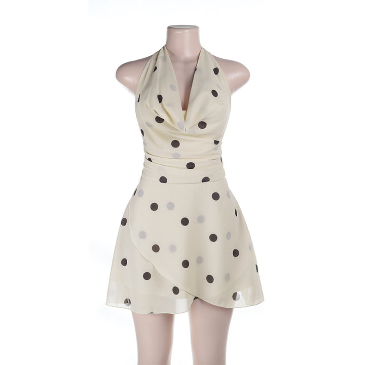 Dame legende legende Polka-Dot Minikjole med ren chiffon og raffineret indpakningsdesign Skovae