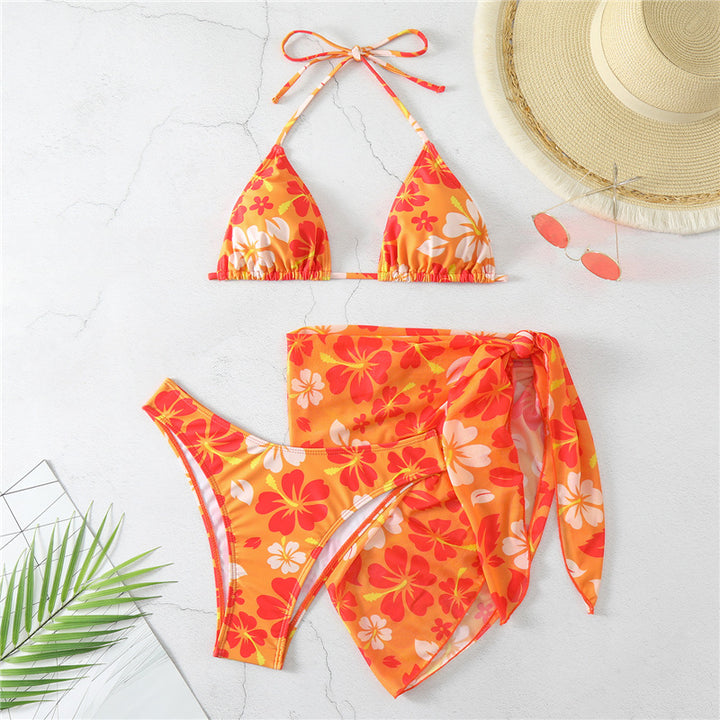 Dame Floral Print To-delt Badedragt med Sarong Stilla