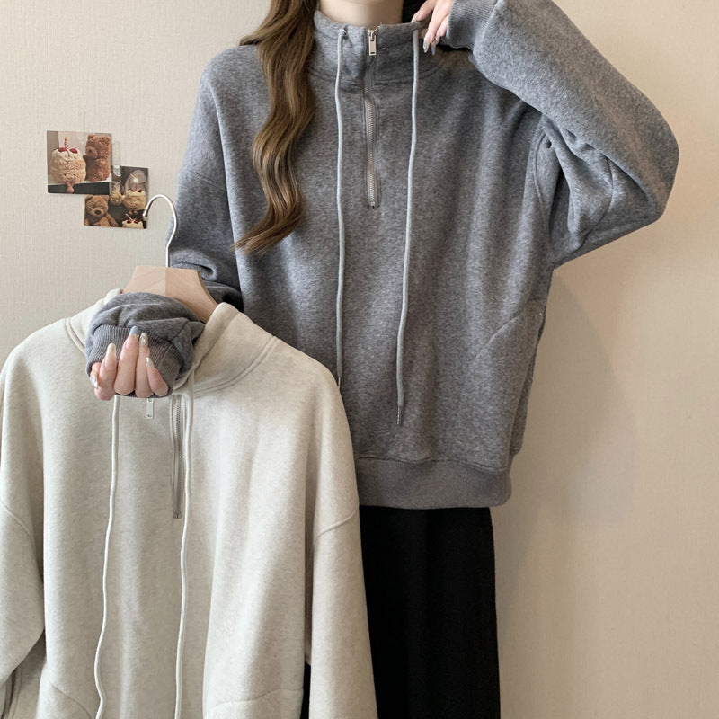 Femme Zip-Up Fleece Pullover Sweatshirt Stilla