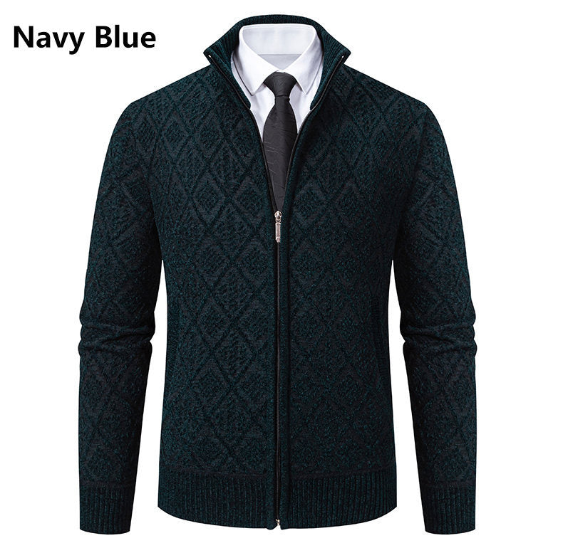 Herre Elegant Diamant Strik Zip Cardigan Stilla