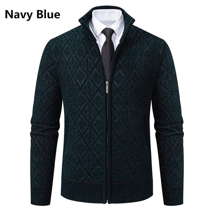 Herre Elegant Diamant Strik Zip Cardigan Stilla