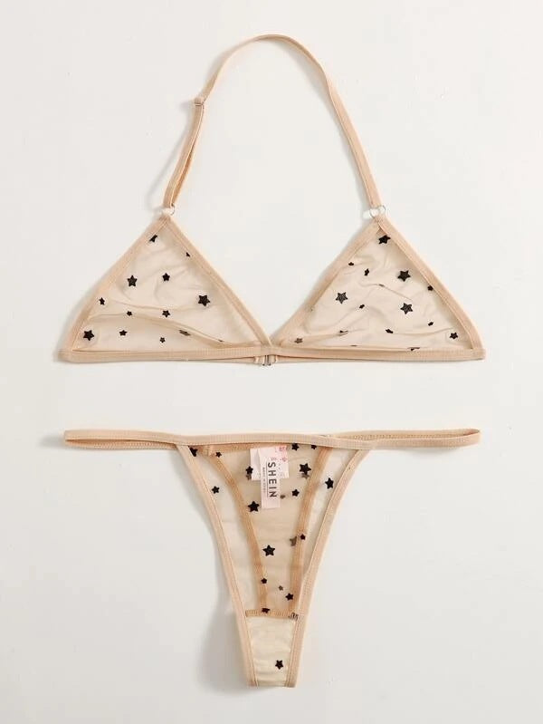 Dame Star-Detail Gennemsigtig Bralette og Thong Sæt Stilla