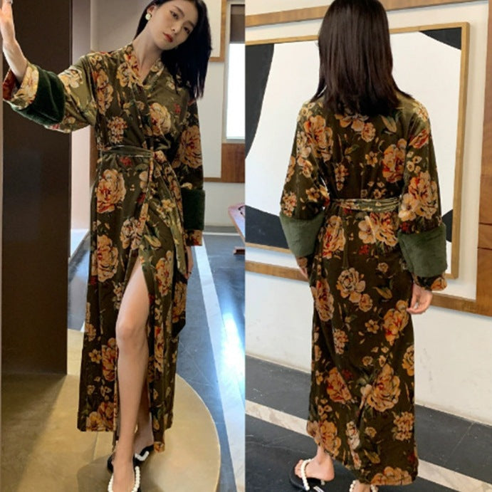 Dame elegant velour maxikjole med frynsede detaljer Stilla